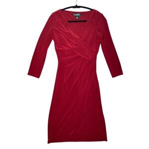 Lauren Ralph Lauren Red Quarter Sleeve - Midi Dress